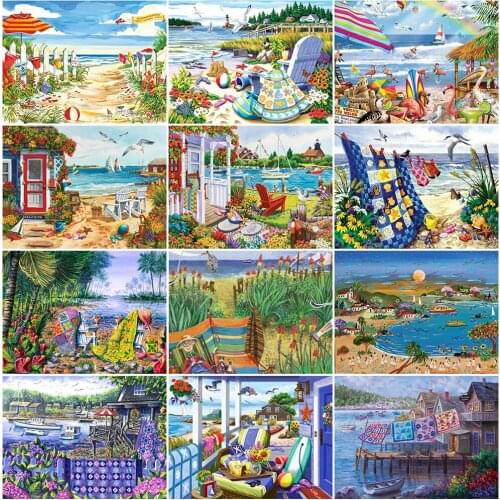 EverShine Diamond Embroidery Seaside Full Square DIY Diamond Painting Cartoon Picture Of Rhinestones Mosaic Kits Home Decor
