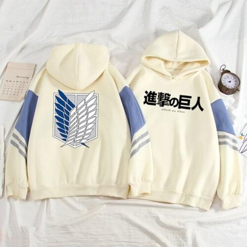 Anime Attack on Titan Plush Sweatshirt Cartoon Bat Sleeve Kangaroo Pocket Fleece Hoodie Suits Winter Casual Windbreaker Outfits