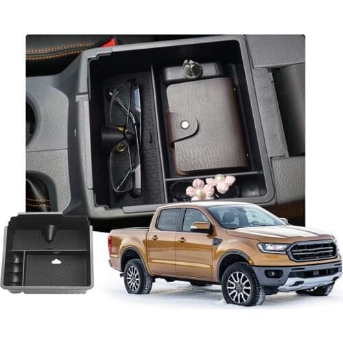 Car Central Armrest Storage Box Secondary Storage Center Console Organizer Compatible for Ford Ranger 2019 2020