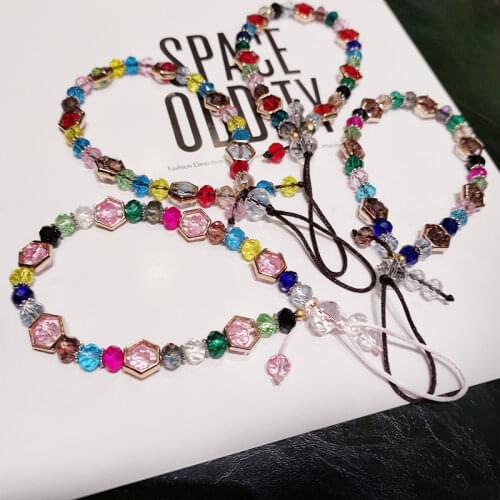 Colorful Beads Short Braid Phone Lanyard Wrist Strap for iphone huawei redmi xiaomi Samsung Camera GoPro Crystal String Holders