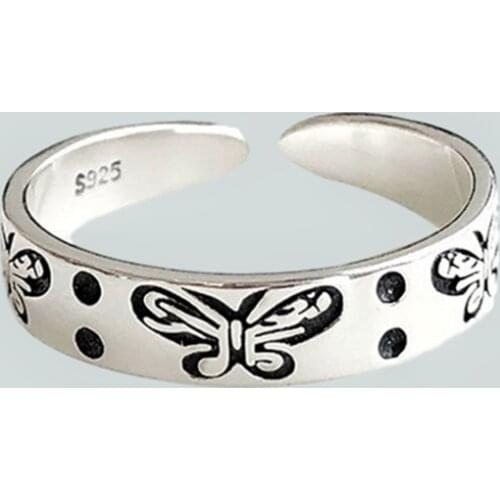 Goth Butterfly Rings For Women Open Cuff Finger Ring Adjustable Vintage Rings Female Jewelry Anillos Bague Femme