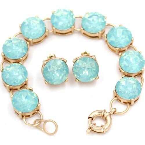1 bracelet and 1 earrings set Charm Bracelet Dot Clear Glass Crystal Jewelry Set