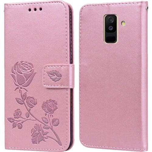 Luxury Leather Flip Book Case for Samsung Galaxy A6 Plus 2018 A605 A605F A600F Rose Flower Wallet Stand Case Phone Cover Bag
