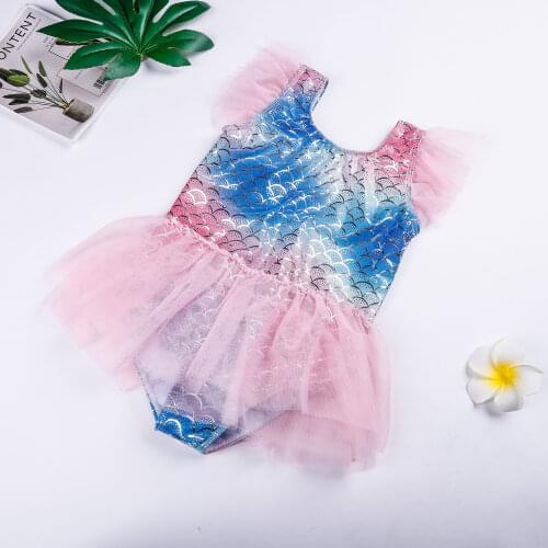 1-6Years Kids Swimwear Baby Girl Swimsuits Fish Scale Print Mesh Tutu Bikini Children Girl Backless Bathing Suit Beachwear