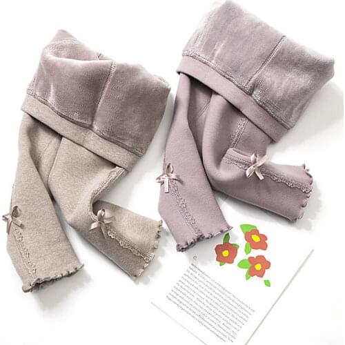 Baby Girls Leggings Kids Winter Thicken Warm Lace Pants Girls Fashion Plus Velvet Trousers Girls Stretchy Skinny Pencil Leggings