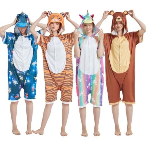 Summer Onesies Unisex Short Sleevee Pajamas Cartoon Animal Kigurumis Cute Sleepwear Women Girl Party Suit