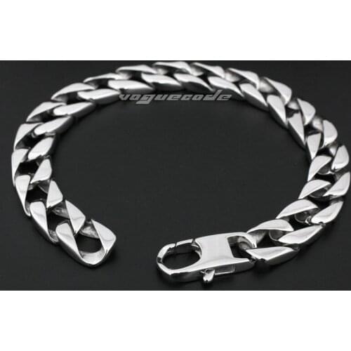 LINSION 316L Stainless Steel Mens Bracelet Cuban Chain 5A002 Free Shipping