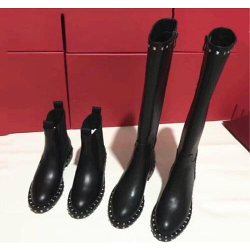 Fashion Brand Knee High Boots Womens Round Toe Silver Chain Flat Boots Real Leather Botas Mujer Luxury Shoes Women Designers