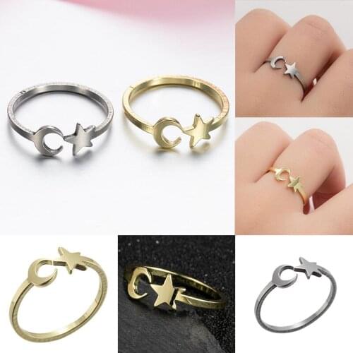 Fashion Moon Star Open Rings Stainless Steel Love Heart Global Map Jewelry for Women Adjustable Wedding Ring Jewelry Girl Gifts