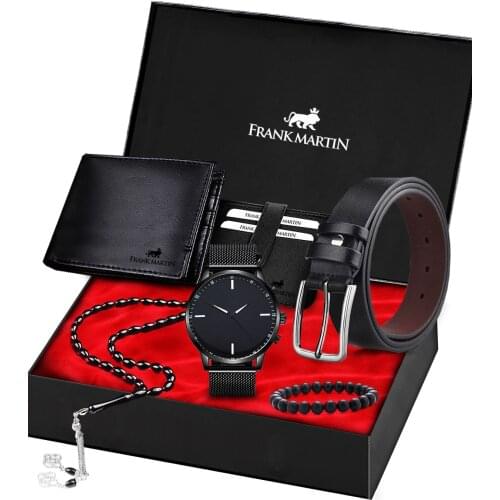 Mens Watch Wallet Belt Gift Set 20-003 1 Pcs Clock 1 Pcs Wallet 1 Pcs Badge Holder 1 Pcs Belt 1 pcs Bracelet 1 Pcs Rosary