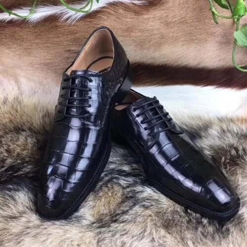 100% Genuine real crocodile belly skin shinny black color leather men shoe durable solid crocodile skin men dress shoe official