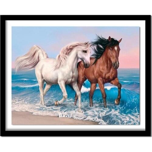 Full Square Diamond 5D DIY Diamond Painting "Beach couple horse" Embroidery Cross Stitch Rhinestone Painting Decor VIP