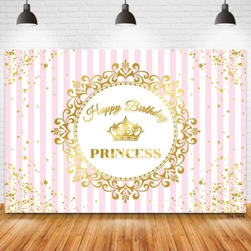 Custom Name Pink Stripe Backgrounds Gold Crown Newborn Children Baby Shower Girl Princess Birthday Party Backdrops Photography