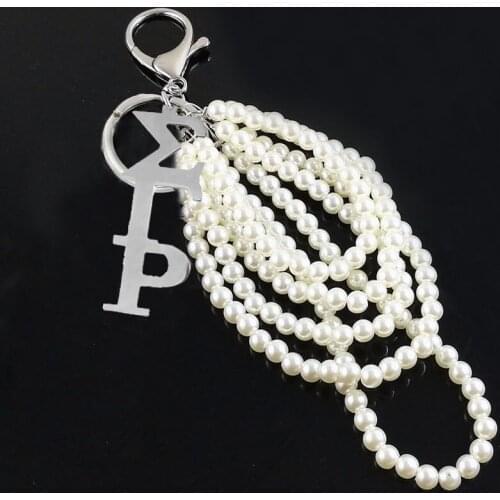 Drop shipping Greek Large Size Stainless Steel SGR SORORITY LOGO Pearl Keychain
