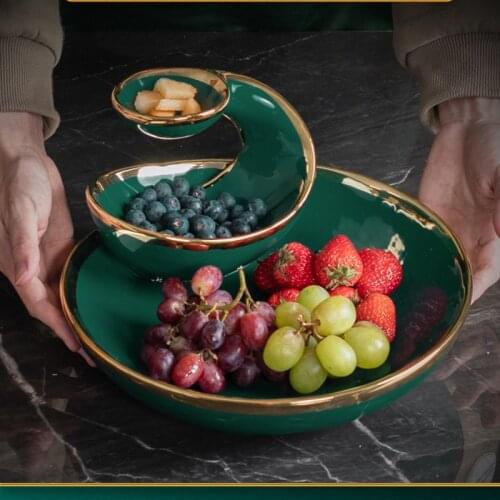 Nordic Art Luxury Emerald Ceramic Multi-layer Fruit Snack Plate American Household High-end Phnom Penh Afternoon Tea Dessert Set