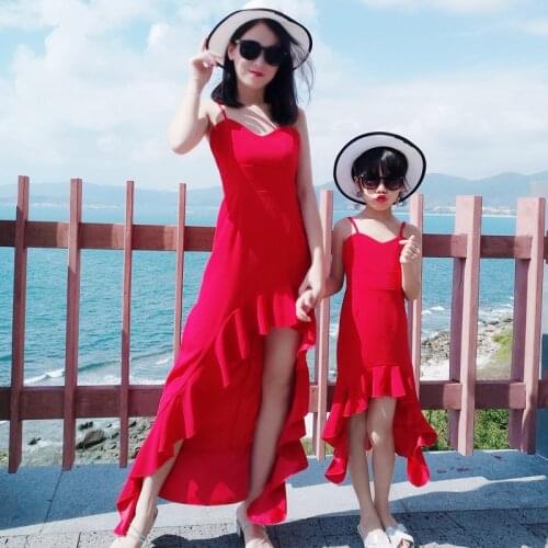 Family Mother Daughter Dresses Chiffon Mommy and Me Matching Clothes Family Look Sleeveless Mom Baby Women Girls Dress Outfits