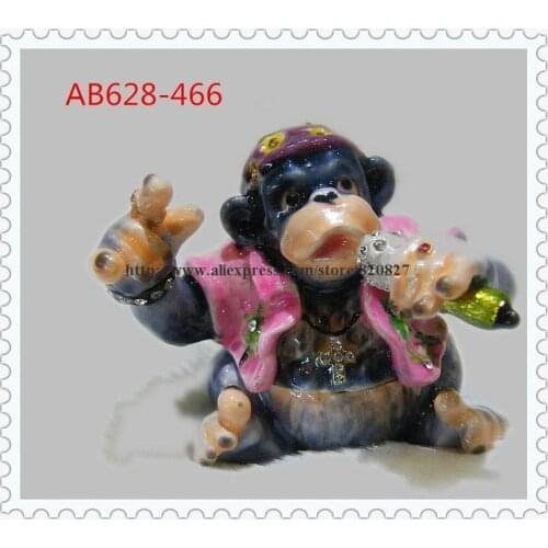 Monkey Faberge Styled Trinket Box Handmade Decorated with Crystals Bejeweled Monkey Statue Trinket Jewelry Box