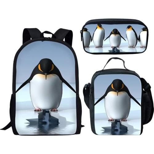 3pcs/set School Bag for Teenage Penguin Backpack Schoolbag Women Student Bag Bookbags Kids Backpack Mochila
