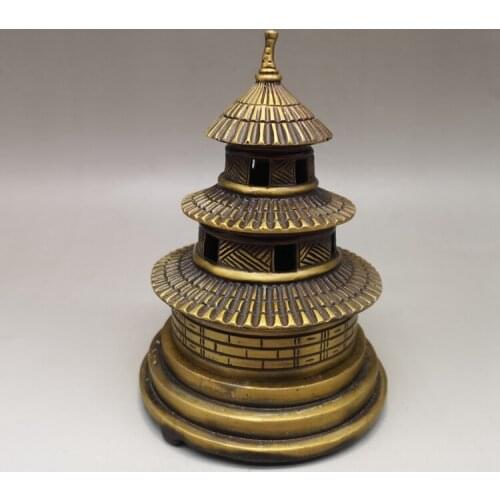 Antique Old Chinese copper tower Incense burner worship god blessing furnace ,Home Decoration,best collection & adornment