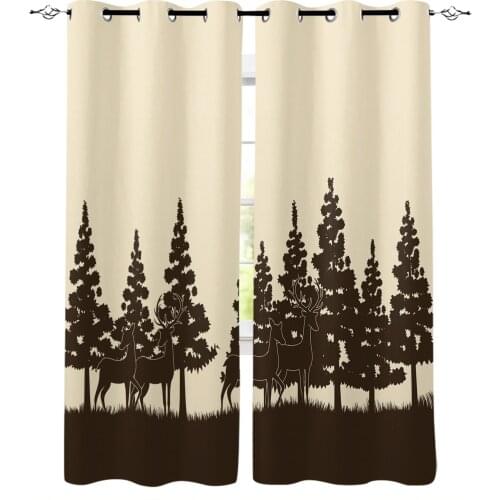 Hunting Theme Beige Deer Tree Forest Curtains For Living Room Modern Window Curtains For Bedroom Curtains Drapes Blinds