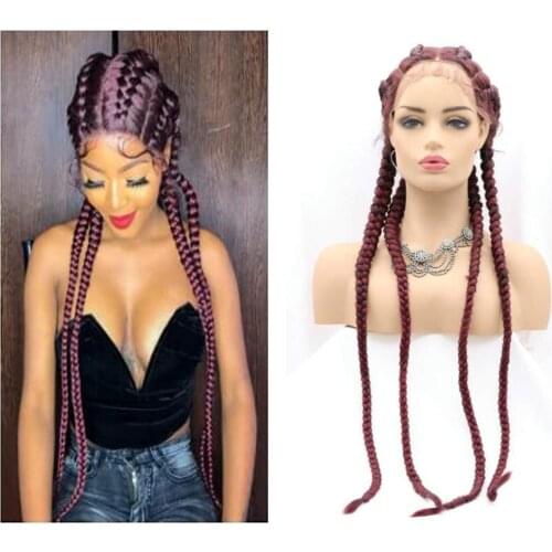 Melody Wigs Long Braided Wig Mixed Blonde Brown Hair Highlight Big Braiding Synthetic Lace Front Wig with Four Braids for Women