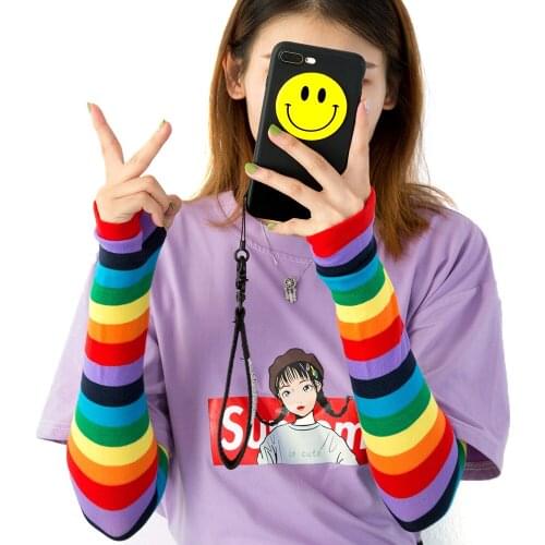 Rainbow Stripe Arm Leg Warmer Knit Fingerless Gloves Stockings Costume unk Gothic Rock Long Arm Warmer Fingerless Gloves