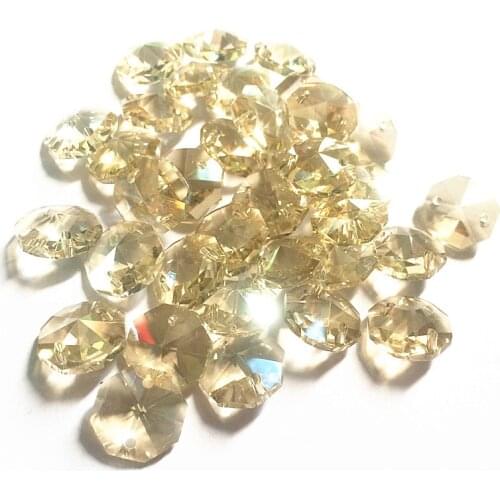 Top Quality 100pcs/lot Cognac 14mm Glass Octagon Chandelie Parts in 2 holes (Free Rings ) Diy Accessories Crystal Curtain Beads