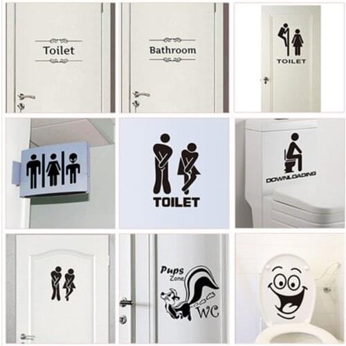 WC Toilet Entrance Sign Door Stickers For Public Place Home Decoration Creative Pattern Wall Decals Diy Funny Vinyl Mural Art
