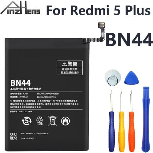 PINZHENG Replacement Battery For Xiaomi Mi Redmi 5 Plus BN44 Battery 4000mAh Real Capacity Phone Bateria With Free Tools