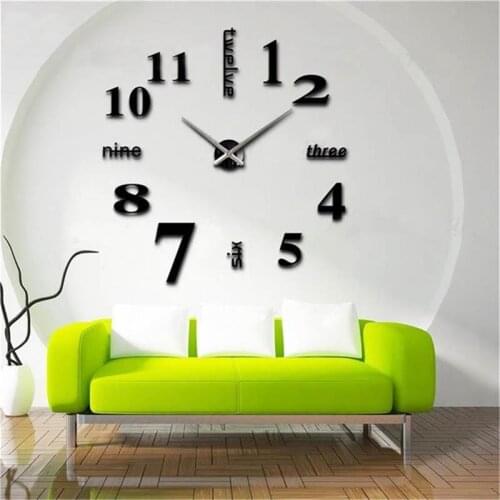 3d Big Size Home Decor Quartz Diy Wall Clock Living Room Metal Acrylic Mirror Oversize Wall Clocks DIY Mirror Brief Modern Clock