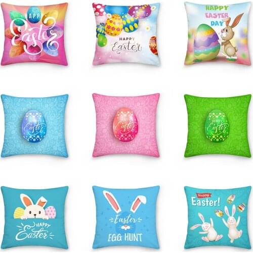 45x45cm Happy Easter Rabbit Egg Pattern Pillowcase for Home Sofa Chair Car Waist Throw Cushion Cover Square Protective Cover