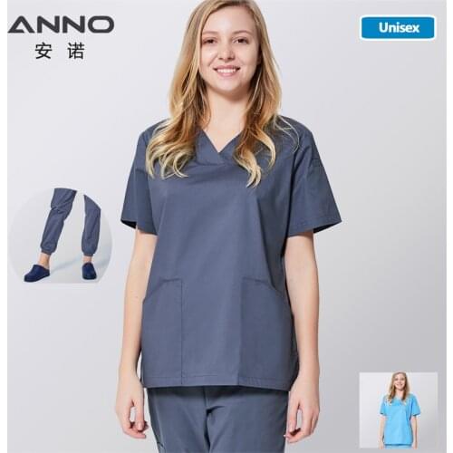 ANNO Elastic Fabric Scrubs Set Nursing Uniforms Spandex Clinics Suit Unisex Hospital Staff Clothing Grown Health and Beauty Care