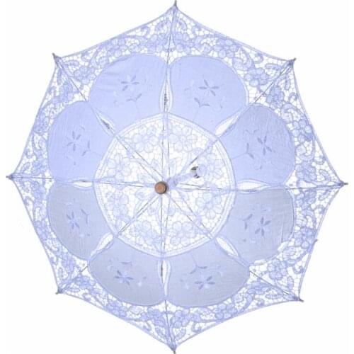 White Lace Bride Umbrella Small Sun Umbrella Cotton Embroidery Bride Umbrella Wedding Lace Parasol LX7329