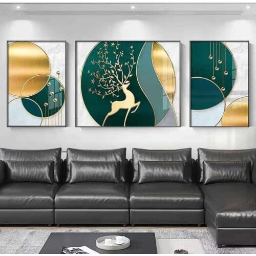 Fu Lu Ping An Living Room Decorative Painting Geometric Elk Gathering Money Mural Restaurant Wall Painting Painting Core