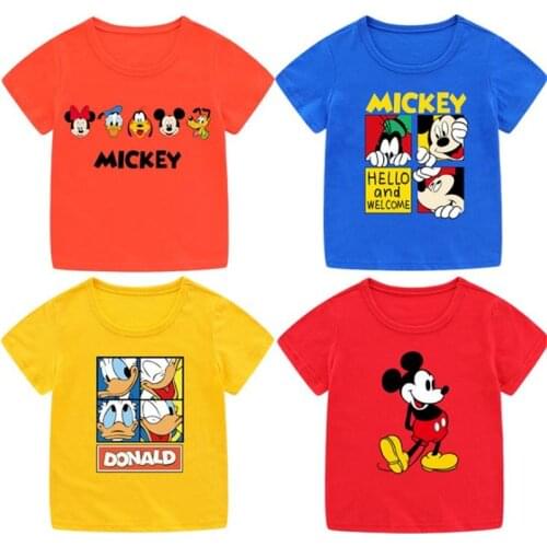 Disney childrens cotton T-shirt baby clothes boy children cartoon breathable coat in the summer with short sleeves sweatshirt