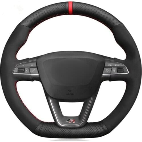 DIY hand-sewn Black Genuine Leather Black suede Car Steering Wheel Cover for Seat Leon Cupra R Leon ST Cupra Leon ST Cupra Ateca