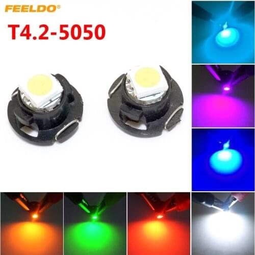 FEELDO 2Pcs Auto Car T4.2 1SMD 5050 Chip LED Dashboard Meter Panel LED Light Bulb 7-Color #FD-4760
