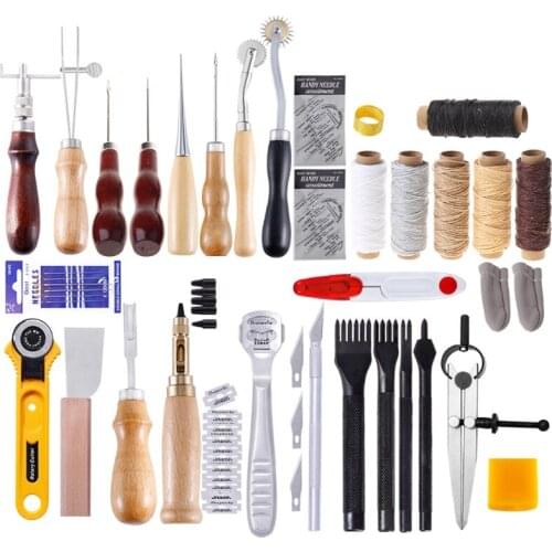 Leather Craft Punch Tools Repair Kit Hand Stitching Carving Working Sewing Saddle Groover Waxed Thread Needles DIY Supplies E56C