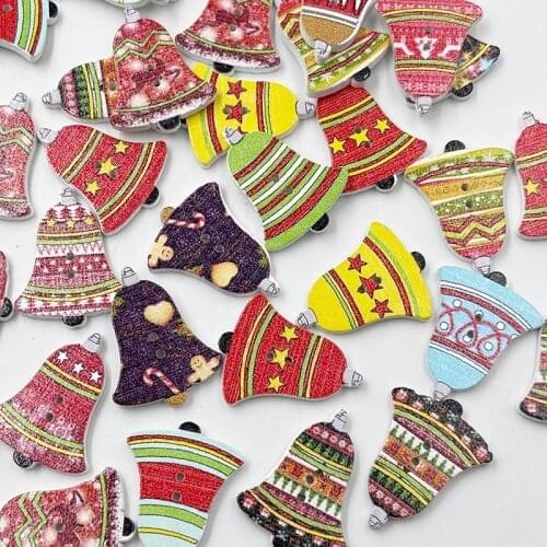 50pcs Merry Christmas Bell Wood Buttons Sewing Mix Lots WB241