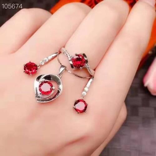 Jewelry set Natural Garnet Earring Ring Pendant sets Women Jewelry