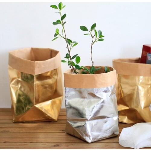 INS Style Clothes Storage Basket Kraft Paper Bag Plant Flowers Pots Multifunction Home Toy Cosmetic Bag Photography Decor