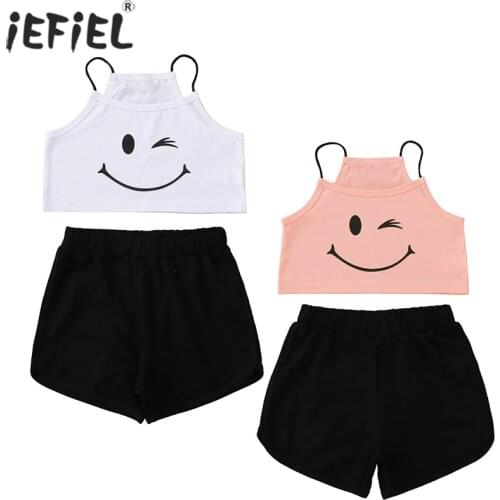 Summer Toddler Kids Baby Girl Clothes Sets Spaghetti Straps Sleeveless Sport Crop Tops Shorts Tracksuits Outfit Clothes 1-10Y