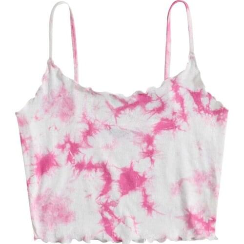 Summer Ladies' New Style Tie-dye Sling Solid Color Round Neck Sleeveless Pullover Knitted Camisole Fashionable Outer Wear Tops