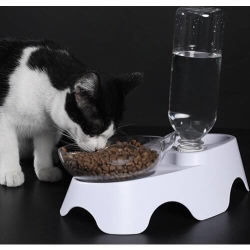 New Cat Ears Shaped Pet Cat Bowl Oblique Double Bowls Drinking Fountain Leak Proof Cervical Vertebra Neck Protection For Cat Dog