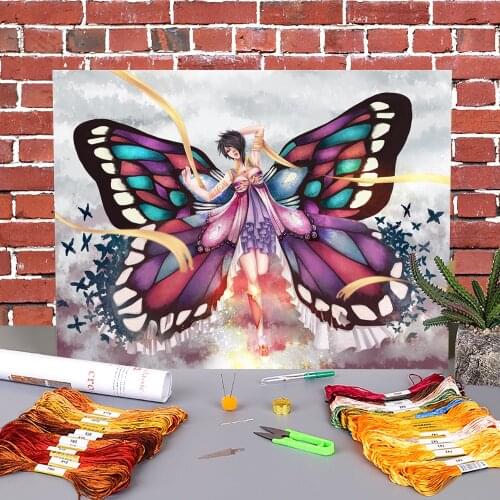 Cartoon Girl Woman Printed 11CT Cross-Stitch Complete Kit DIY Embroidery DMC Threads Needlework Handiwork Wholesale