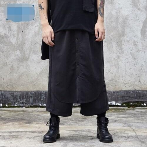 Original design mens trousers, dark samurai pants, Japanese culottes, men and women with wide-leg cropped pants
