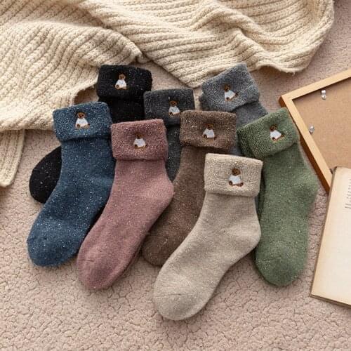 Autumn And Winter New Products Thickened Wool Ladies Socks Solid Color Cute Cartoon Embroidery Fashion Womens Stockings