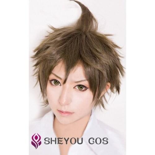 Super Dangan Ronpa Danganronpa Hajime Hinata Short Linen Brown Wig Heat Resistant Synthetic Hair Cosplay Wigs + Wig Cap