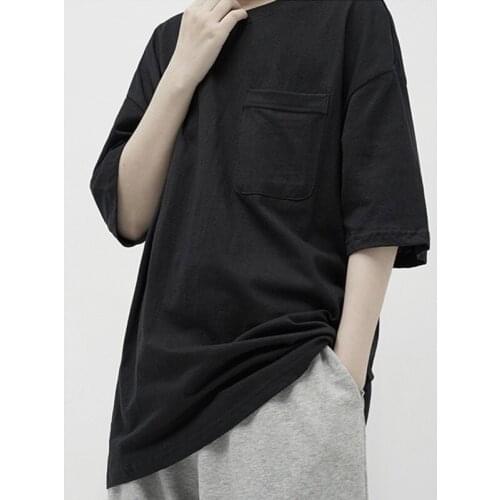 Large size couples dress is wide and easy to match, simple style has a pocket, cotton drop, short sleeve T-shirt, plain color