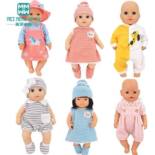 Fits 43cm Toy New Born Doll Accessories Baby hat shoes Striped jumpsuit Girls gift